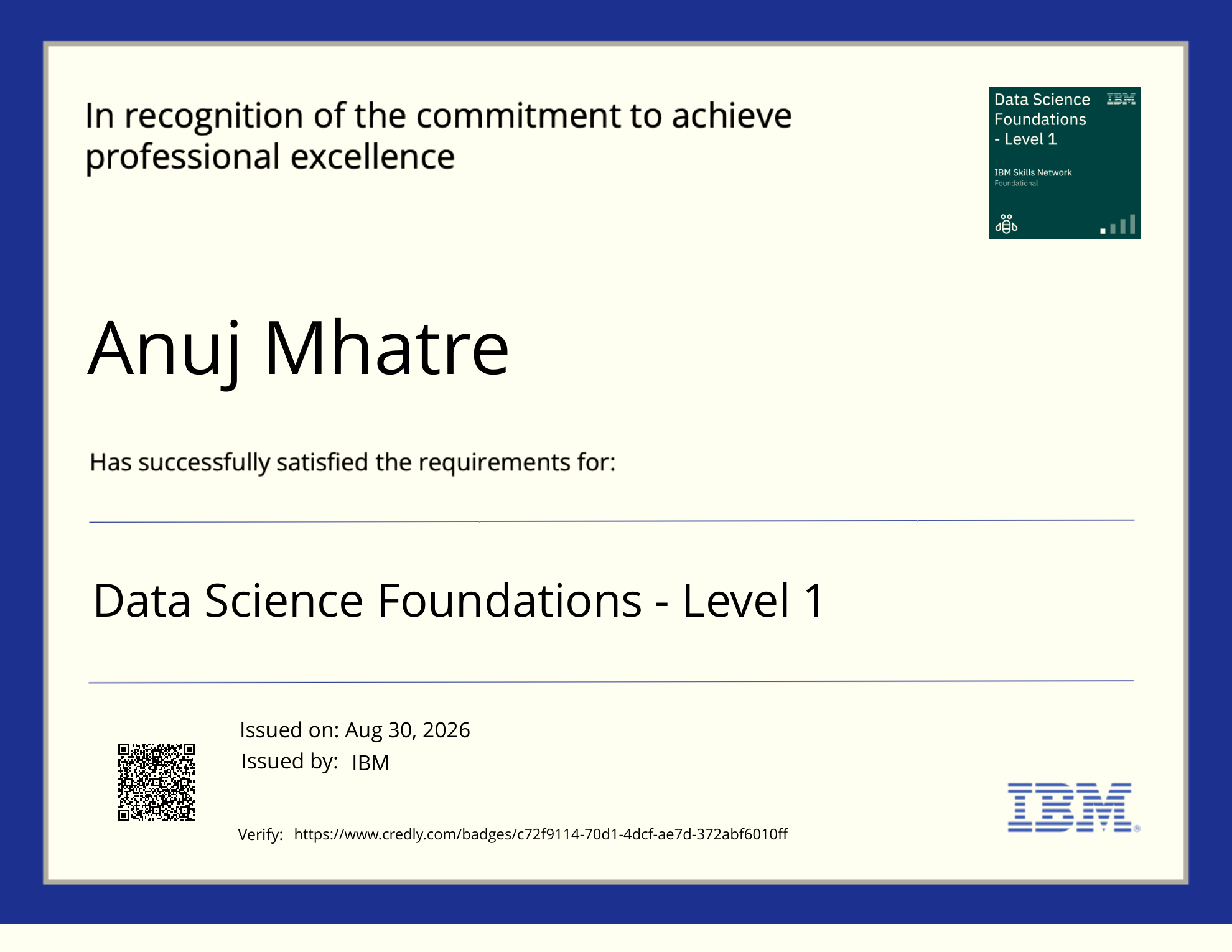 Data Science Foundations Level 1 Certificate
