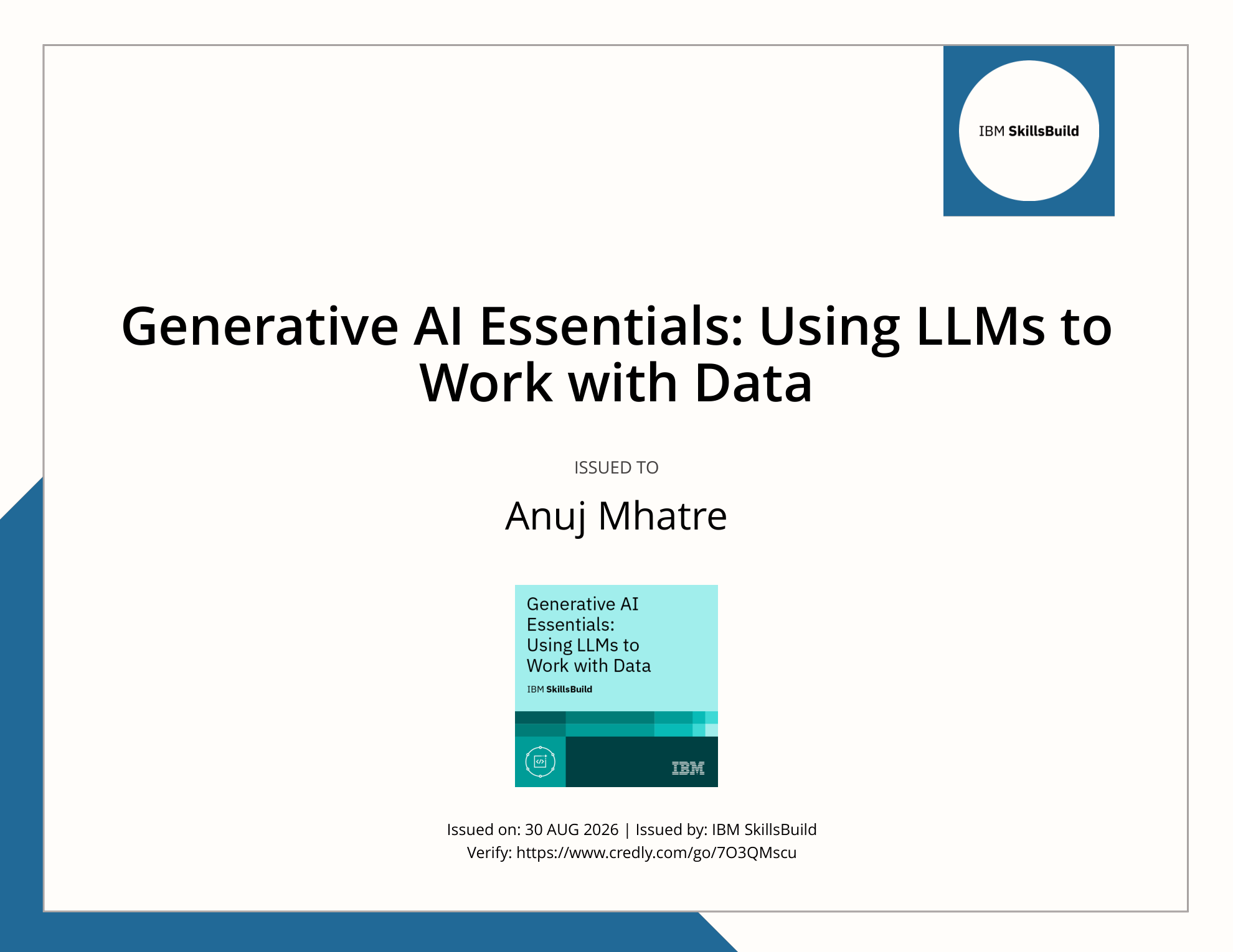Generative AI Essentials Using LLMs to Work with Data Certificate